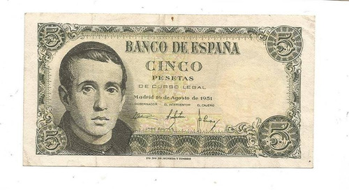 Espanha: Bela Cédula 5 Pesetas  1951  Soberba Menos  Escassa