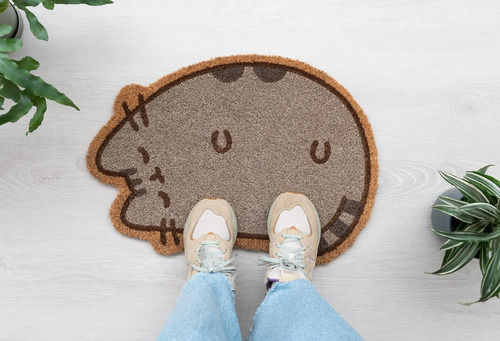 Tapete Tipo Alfombra Para Entrada Gato Pusheen Cat 60x43 Cm Ancho 2 Cm Color Marrón Claro Diseño De La Tela Animal Print Largo 60 Cm