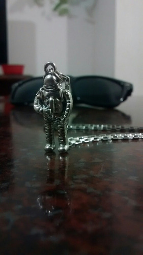 Collar Astronauta Plata Tibetana Cadena Acero 