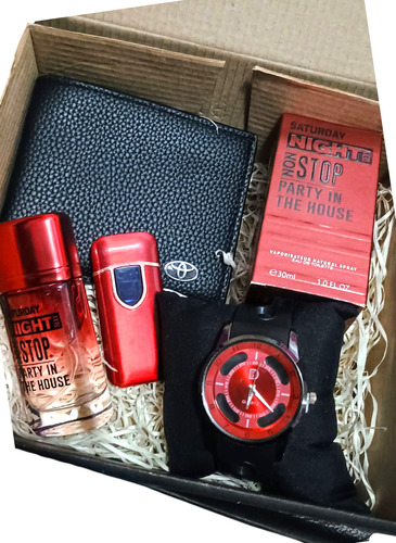 Set Box Regalo Hombre Caja Moño Reloj Perfume Encendedor Usb