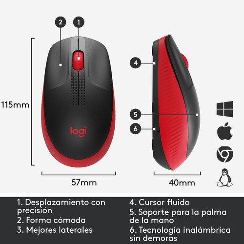 Imagen 8 de 9 de Mouse Inalambrico Logitech M190 Rojo Full Size
