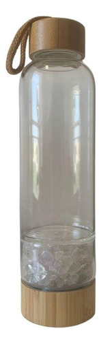 Garrafa De Vidro Bambu Com Cristal De Quartzo Transparente