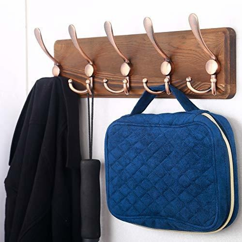 Perchero De Madera Y 5 Ganchos Antiguos De Pared