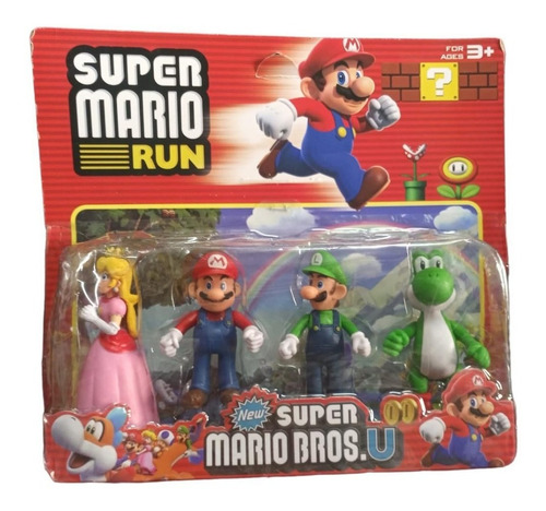 Set X 4 Muñecos Mario Bros - Luigi - Peach + Accesorios