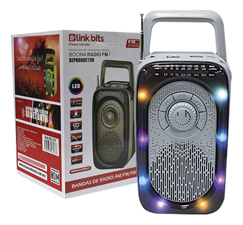 Bocina Bafle Reproductor Luz Led Rgb Radio Fm Am Sw Usb 2pz Color Negro