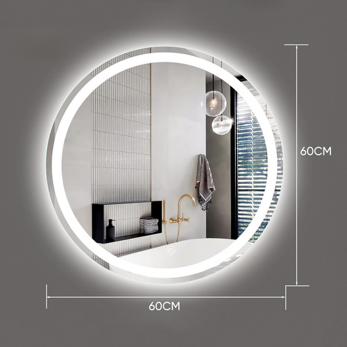 Espejo Touch Baño Redondo Espejo Con 1 Modo Función De Ajuste De Luz Tricolor Diámetro 60cm Pared Decorativos Cuadrado Eléctrico Marco Espejos 127v