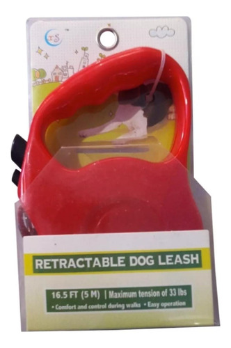 Cuerda Retráctil Perro Gato 5 Metros Rojo Xs