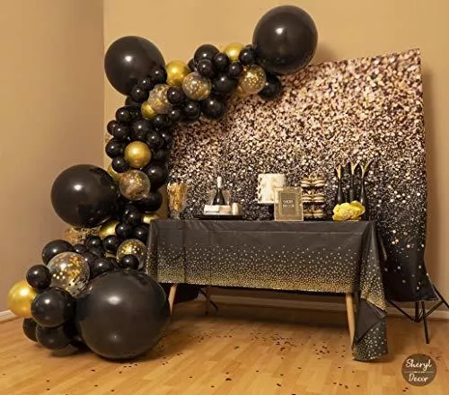 Guirnalda de globos de 4 tamaños, color negro y dorado, globos negros y  dorados, decoración de fiestas, arco de globos para cumpleaños dorados y