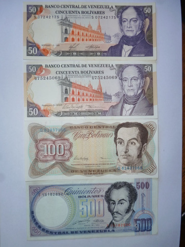 Billetes Antiguos De Venezuela, Colección Set De 4 Billetes