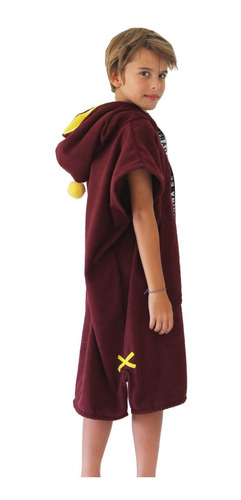 Poncho Toalla 4 A 6 Años Bordo C/amarillo