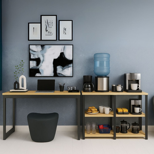 Conjunto Mesa 150cm Com Estante Versátil De 80 Ou 160cm