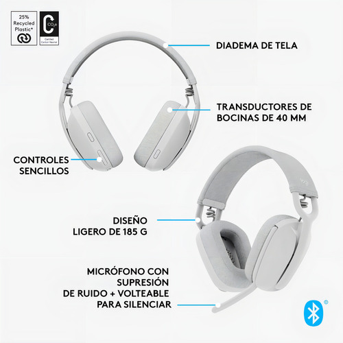 Audifono Bluetooth Logitech Zone Vibe 100 White Color Blanco