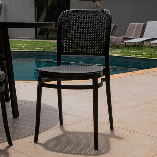 Kit 4 Cadeiras Jantar Design Rattan Amis Lola Empilhável Top Estrutura Da Cadeira Preto Assento Preto