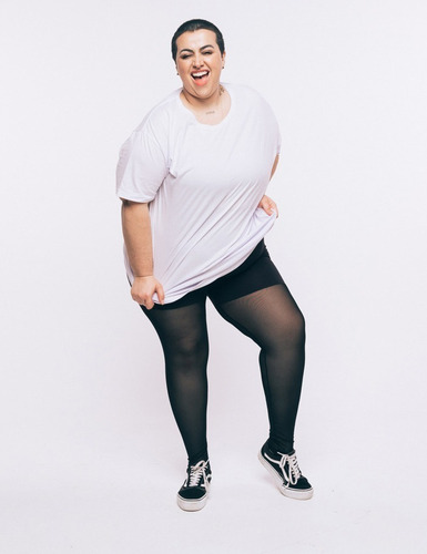 Imagem 6 de 7 de Legging Meia Plus Size Hebe Wonder Size Preta Tule Emana
