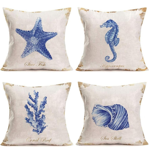 4 Fundas De Almohadones Diseño Estrella De Mar  Sin Relleno