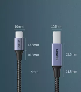Cable Nylon Usb C & Usb-b (1m) Pc 2.0 Carga Datos Dac Dj
