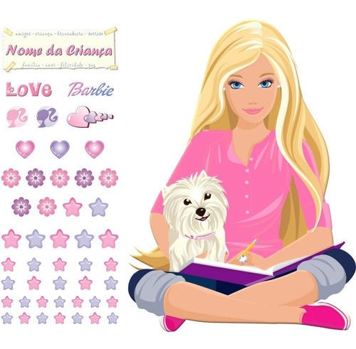 Kit 48 Adesivos Barbie - Estrelas Corações Nome Da Criança