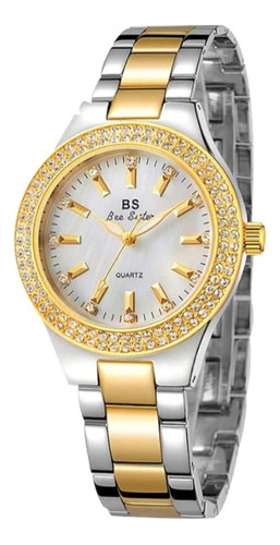 Reloj Mujer Con Diamantes Oro Porcelana Elegante P Regalarse