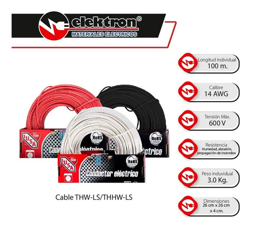 Imagen 3 de 7 de Kit 3 Cajas 100 Mts Cable Iusa Negro,blanco,rojo Thw Cal 14