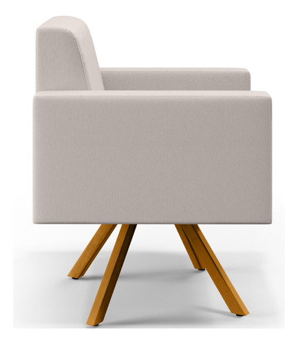 Poltrona Decorativa Base Giratória de Madeira Helô L02 Linho Cru