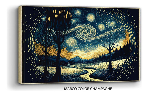 Cuadro Canvas Paisaje Noche Estrellada Marco Flotante 100x60