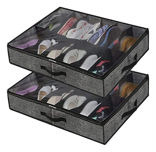 Under Bed Shoe Storage Organizer Set Of 2, Foldable Fab...
