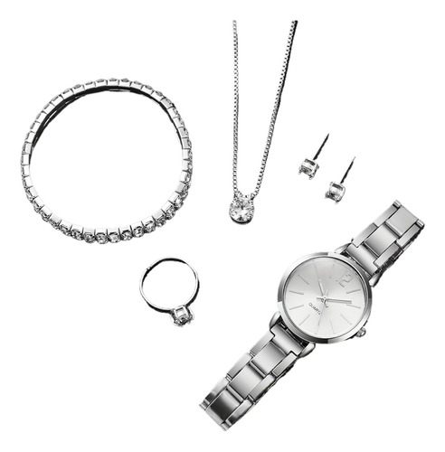 Conjunto De Reloj De Cuarzo, Pulsera, Anillos, Pendientes Y