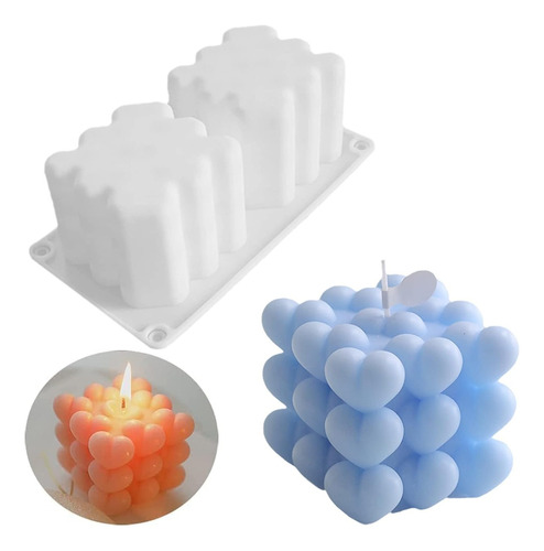 Molde Silicona Velas Cubo Burbuja Bubble Corazon 