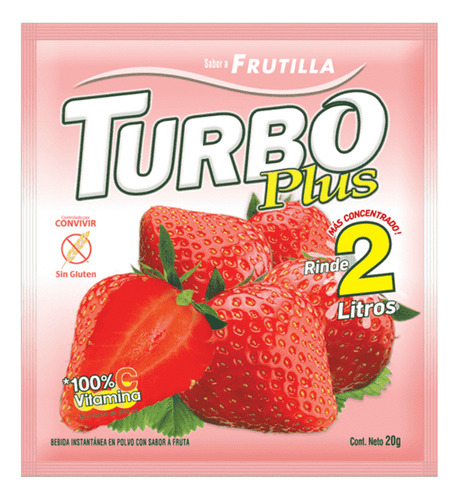 Turbo Plus Jugo De Frutilla Sin Gluten Caja 10 Sobres