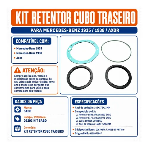 Kit Retentor Cubo Roda Traseira Mb 1935 1938 Axor Sabó | MercadoLivre