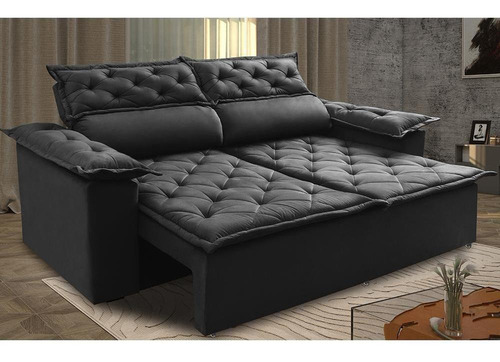 Sofá 3 Lugares Retrátil Cama Inbox Compact 1,80m Preto