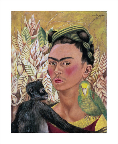 Lamina Autorretrato Con Mono Y Perico Frida Kahlo 53x65