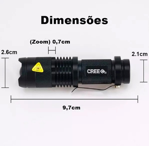 Mini Lanterna Led Cree Q5 Tatica Recarregavel Com 2 Baterias