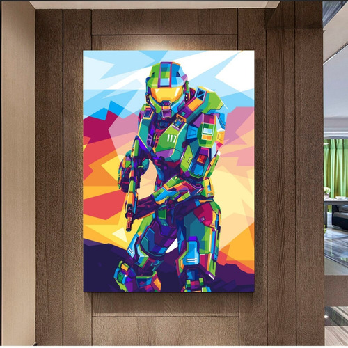 Cuadro Decorativo Jefe Spartan Colorido Gaming Arte 60x90cm