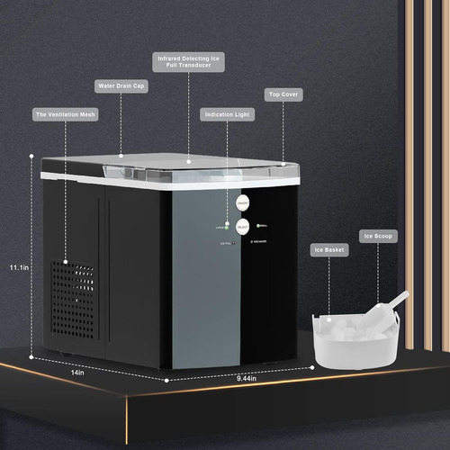 Encimera Para Hacer Hielo Con Autolimpieza, 18 Cubitos De Hi
