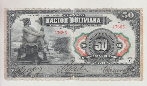 Billete Bolivia 50 Bolivianos 1911 (c85)