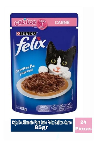 Caja De Alimento Para Gato Felix Gatitos Carne 24 Piezas