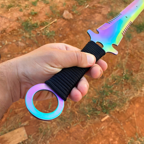 Faca Facão Rambo Militar Tático Bushcraft Serrilhado Aço 440 Cor Preto/prata