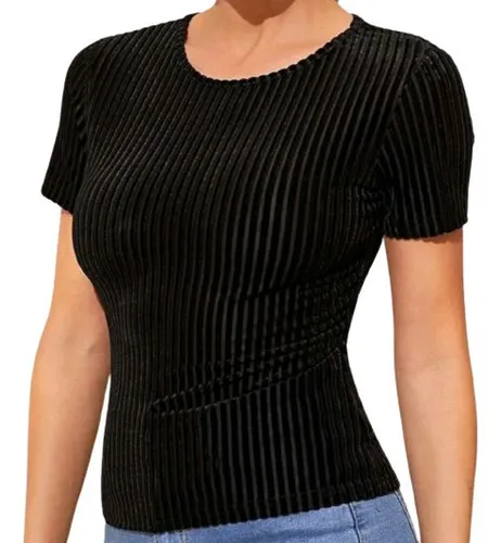 Blusa negra manga corta mujer sales