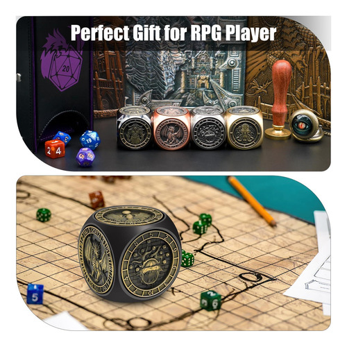 Dnd Spinner Dice, 7 En 1 Dice De Metal Único Con Alivio 3d Y