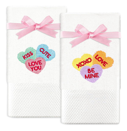 2 Toallas De Mano De San Valentín De Algodón Bordadas Con Co