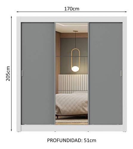 Ropero Closet Madesa 3 Puertas 1 Espejo Bg Color Blanco/Gris