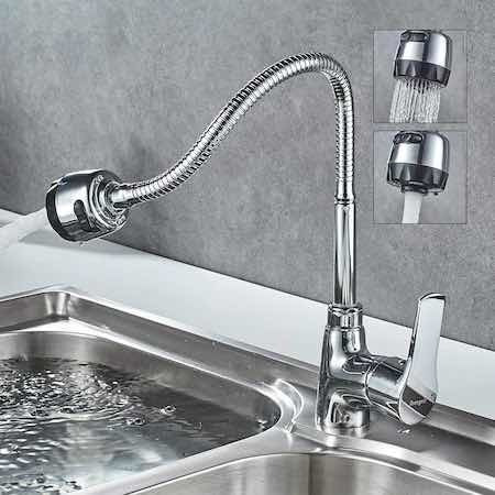 Imagen 3 de 5 de Monocomando Canilla Cromada P/cocina Con Pico Flexible Acra