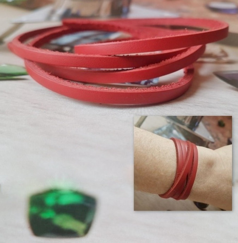 Imagem 2 de 5 de Pedras - Pulseira Couro Tom Vermelho, Sem Fecho, Cód386p47