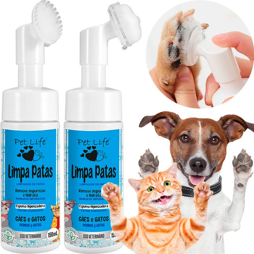 2 Limpa Patas Cães E Gatos Com Escova Hidratante Patinhas Pe