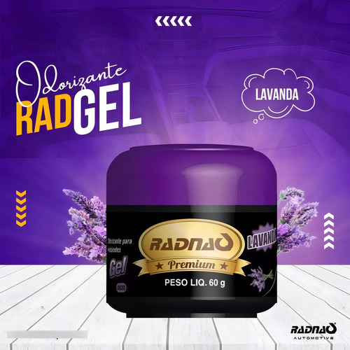 Odorizante Para Veículos E Ambiente Gel 60g - Radnaq Premium Fragancia Lavanda