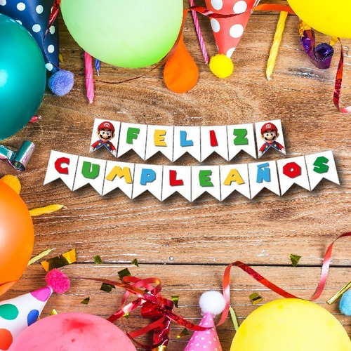 Imagen 3 de 4 de Banderín Feliz Cumpleaños-banderín Mario Bros-banner Cumple