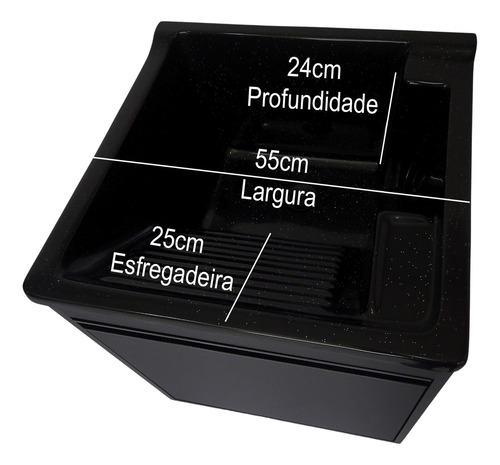 Tanque De Lavanderia Fibra 40l Gabinete Mdf Preto De Parede