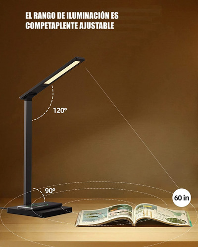 Imagen 5 de 6 de Lampara De Mesa Escritorio Con Cargador Inalambrico Y Usb