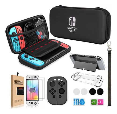 Estuche De Protección Para Switch Oled, Negro, 10 En 1